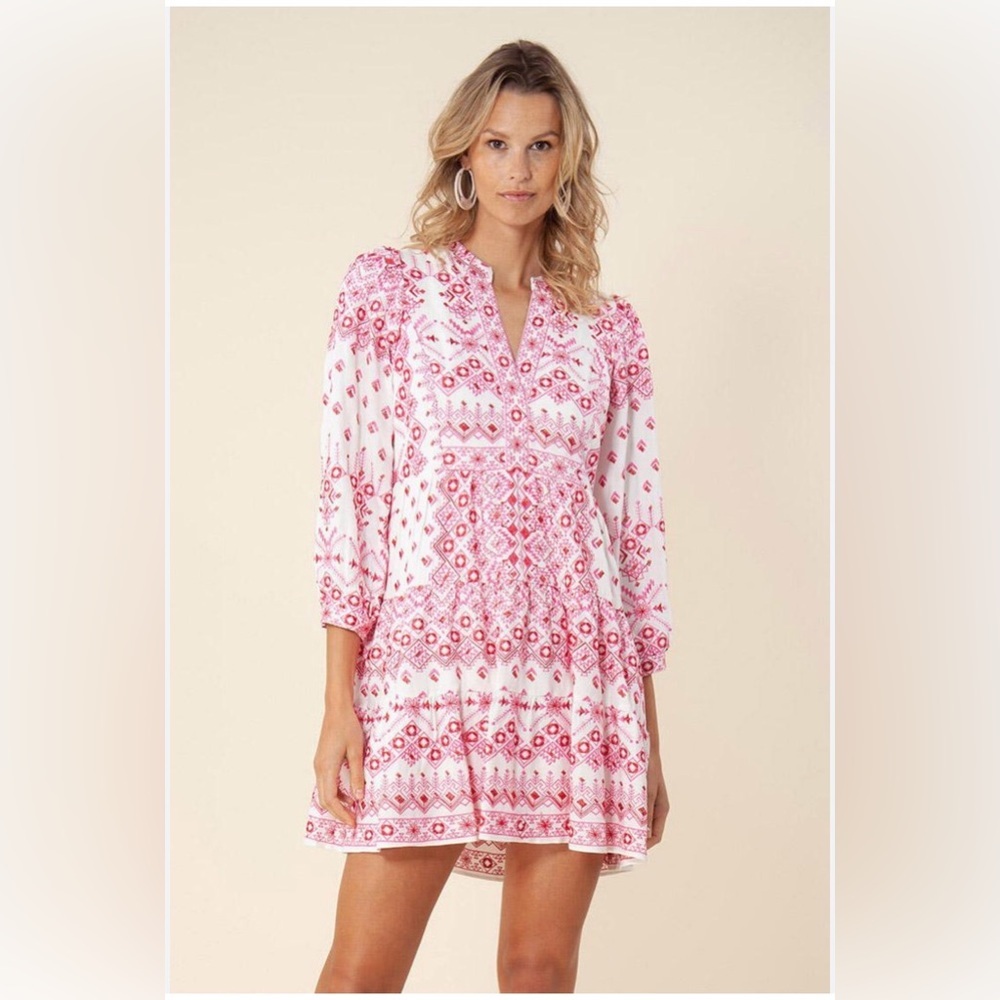 Hale Bob Women’s Embroidered Boho V Neck Long Sleeve Tunic Dress - Picture 1 of 15
